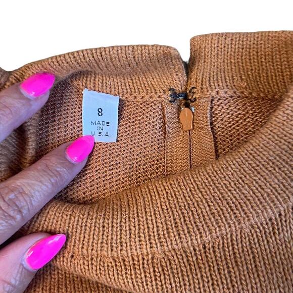 Vintage St. John by Marie Gray Camel Knit Mock Neck Sweater Dress Size 8 - Picture 4 of 8